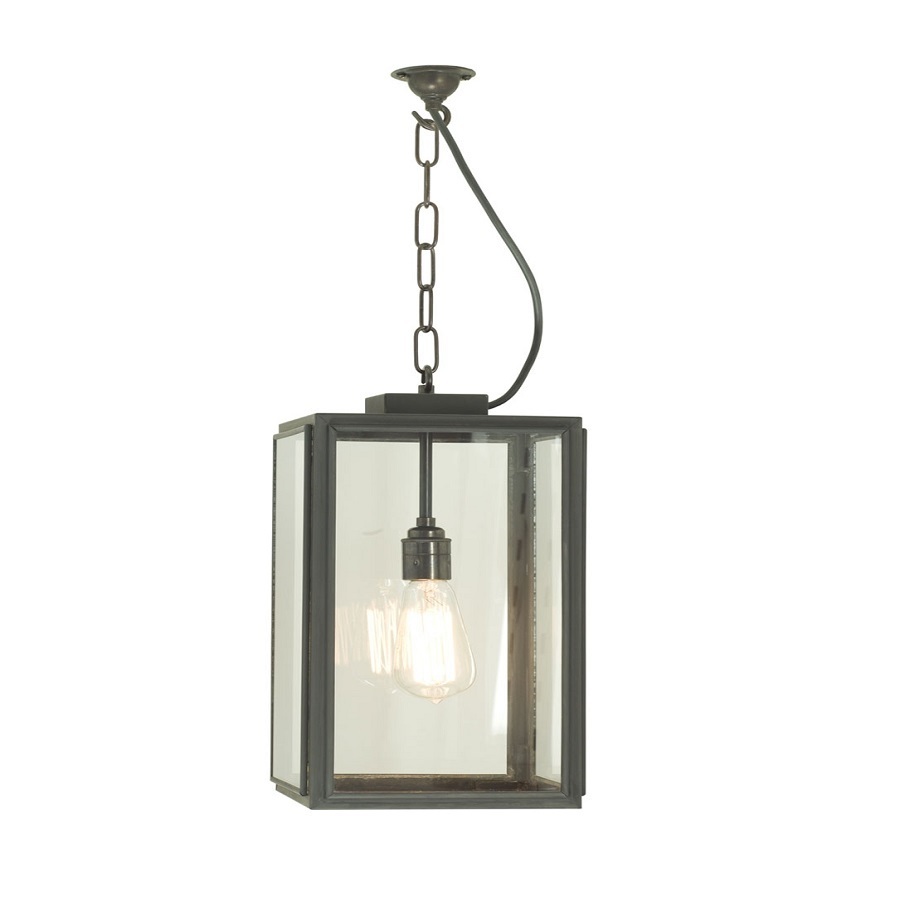 ORIGINAL BTC Small Square Pendant Light, Closed Top, Weathered Brass - Clear Glass