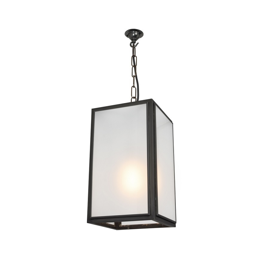 ORIGINAL BTC Small Square Pendant Light, External Glass, Weathered Brass - Frosted Glass