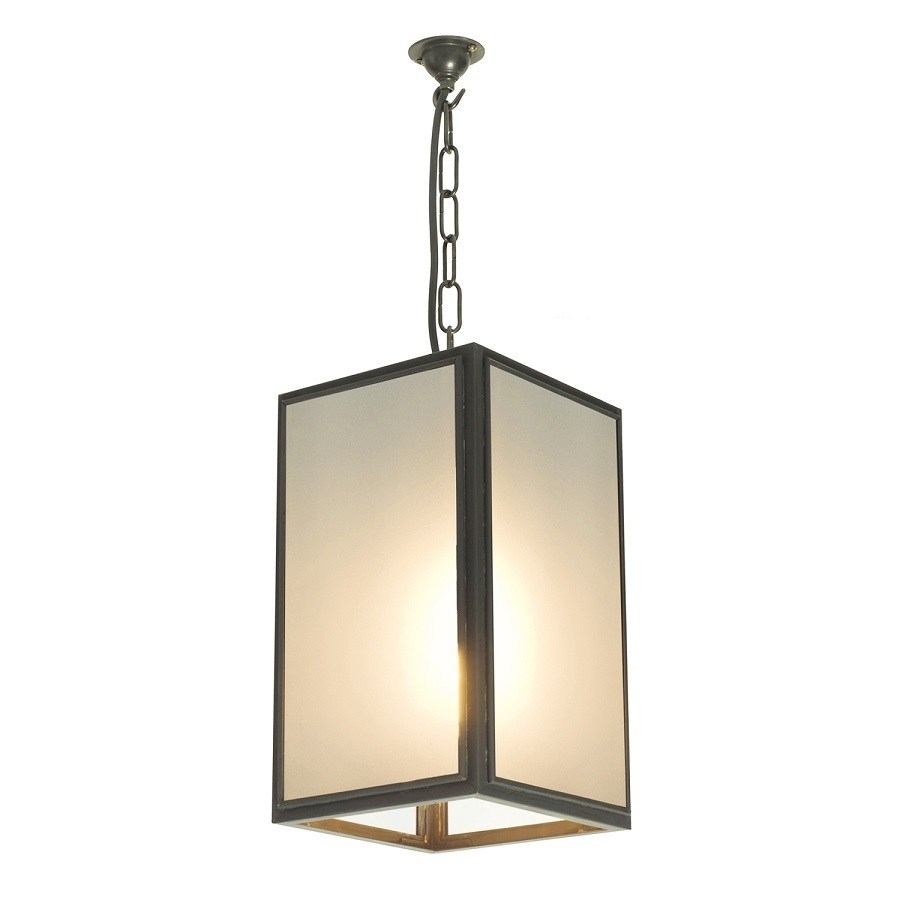 ORIGINAL BTC Square Pendant Light, External Glass, Weathered Brass - Frosted Glass