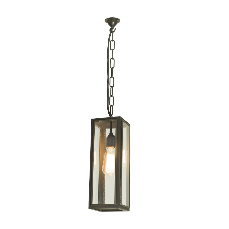 ORIGINAL BTC Narrow Box Pendant Light, External Glass, Weathered Brass - Clear Glass