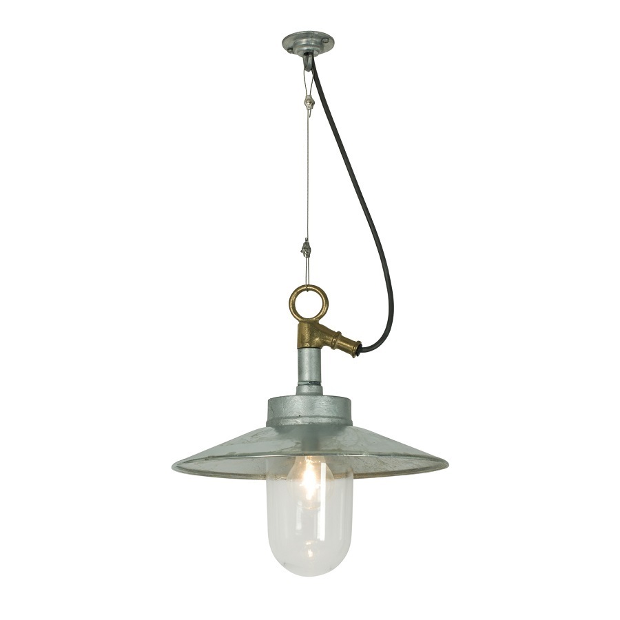 ORIGINAL BTC Well Glass Pendant Light With Visor, IP44 - Galvanised, Clear Glass