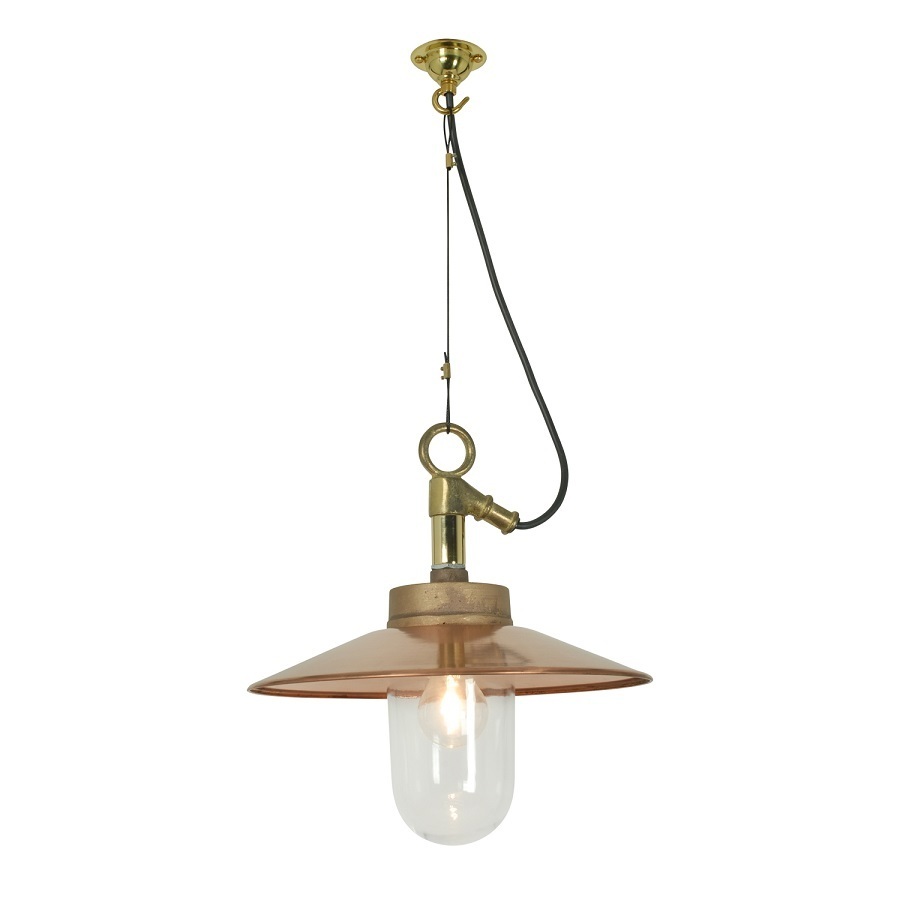 ORIGINAL BTC Well Glass Pendant Light With Visor, IP44 - Gunmetal, Clear Glass