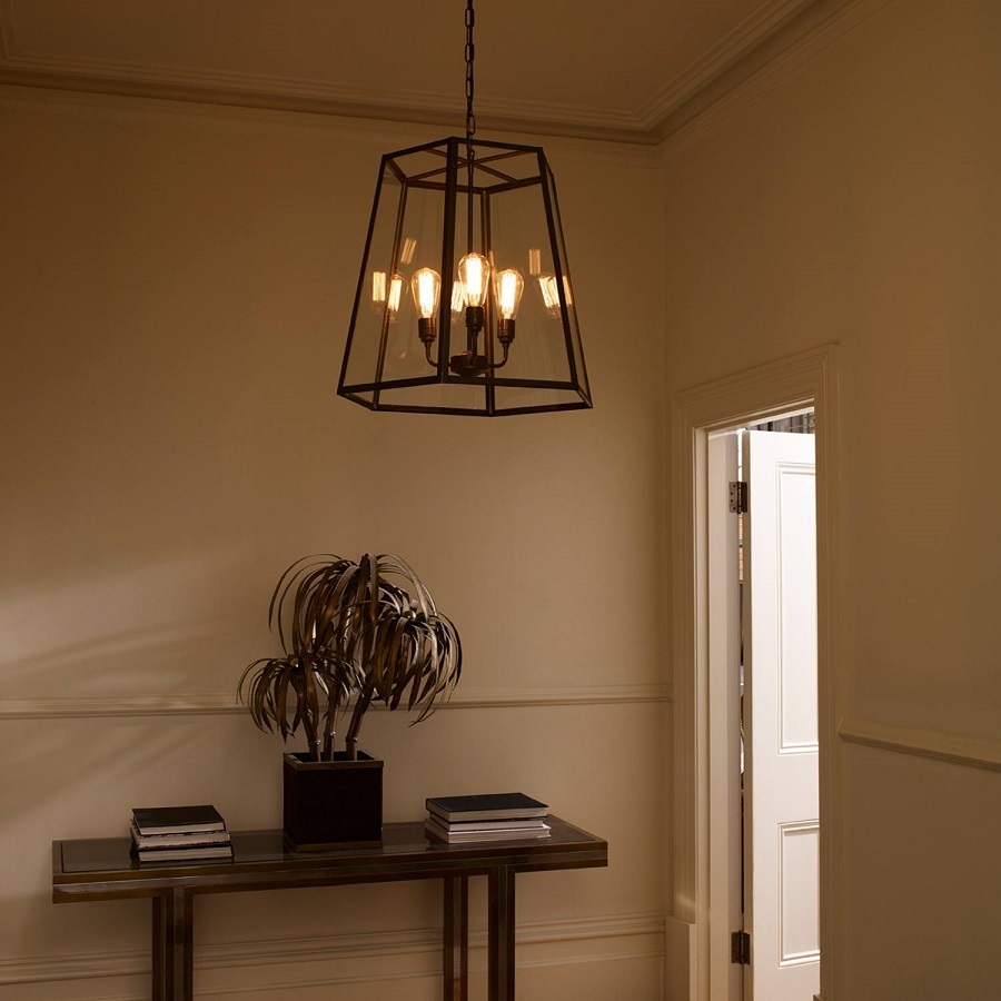 ORIGINAL BTC Hex Pendant Light, Extra Large, Weathered Brass, Clear Glass