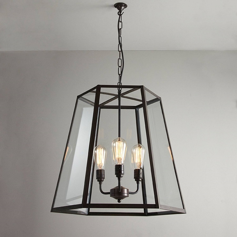ORIGINAL BTC Hex Pendant Light, Extra Large, Weathered Brass, Clear Glass