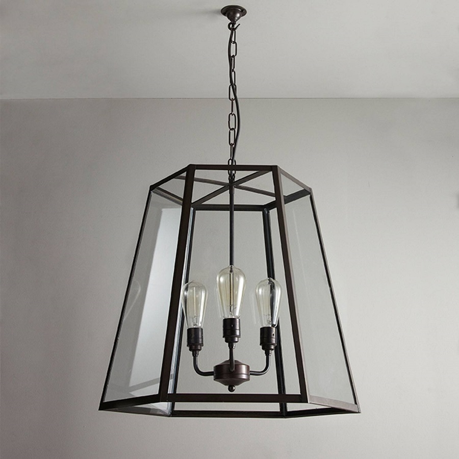 ORIGINAL BTC Hex Pendant Light, Extra Large, Weathered Brass, Clear Glass