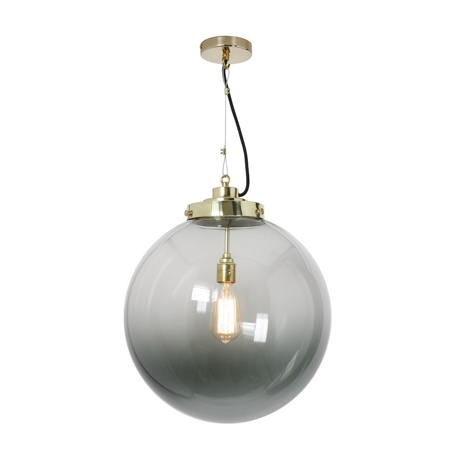 ORIGINAL BTC Large Globe Pendant Light with Black & White Braided Cable - Anthracite and brass