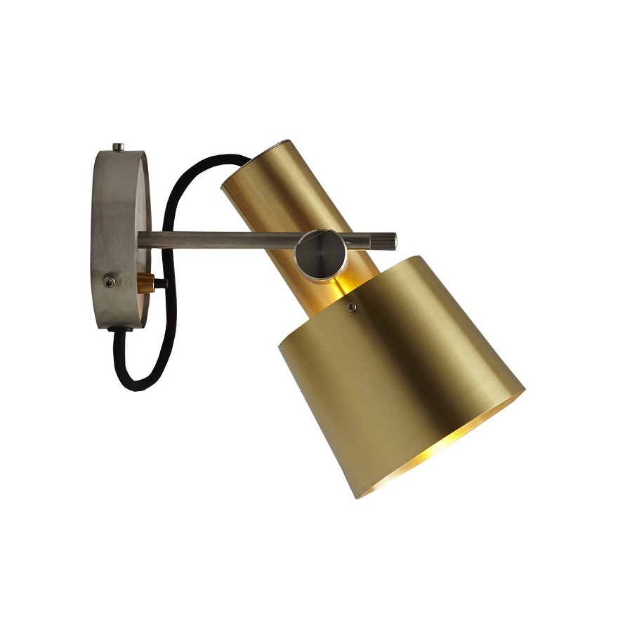 ORIGINAL BTC Chester Wall Light, Black Braided Cable - Satin Brass & Stainless Steel
