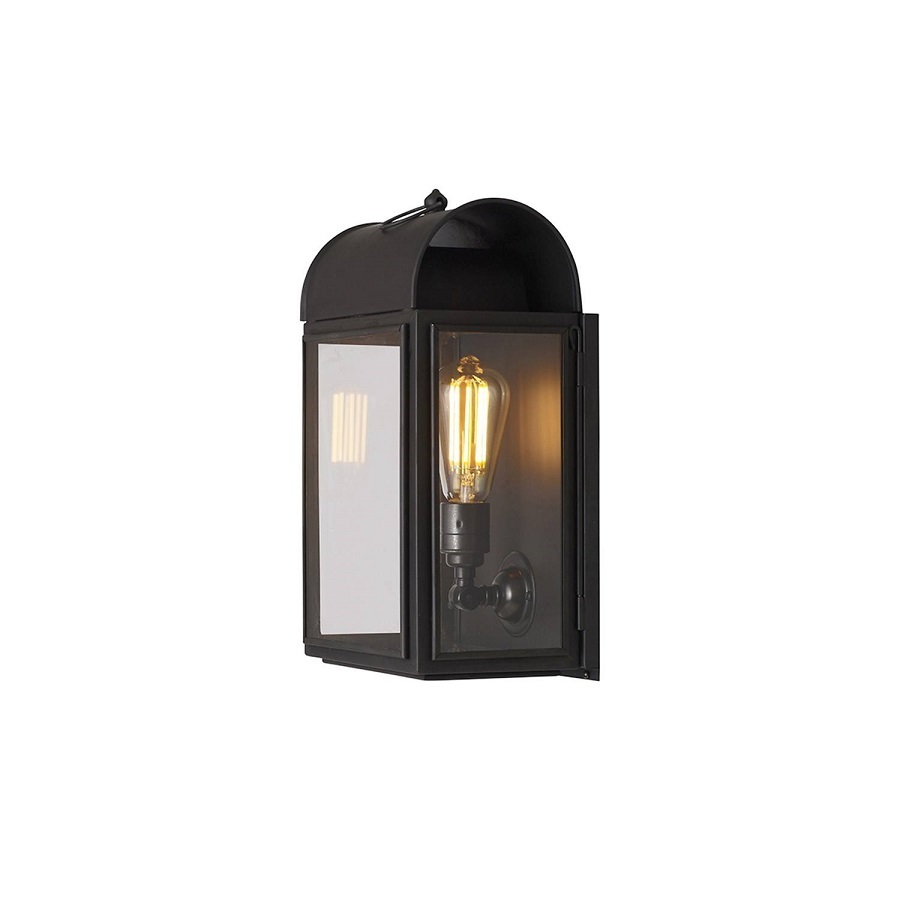 ORIGINAL BTC Domed Box Wall Light, Weathered Brass - Clear Glass
