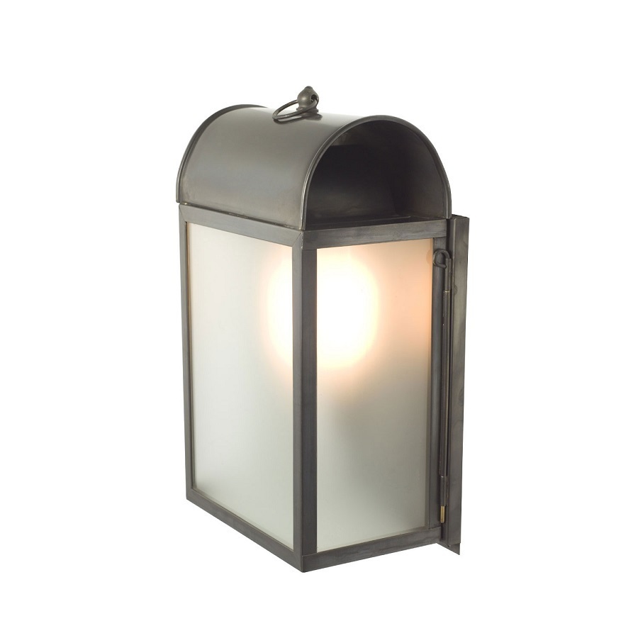 ORIGINAL BTC Domed Box Wall Light, Weathered Brass - Frosted Glass