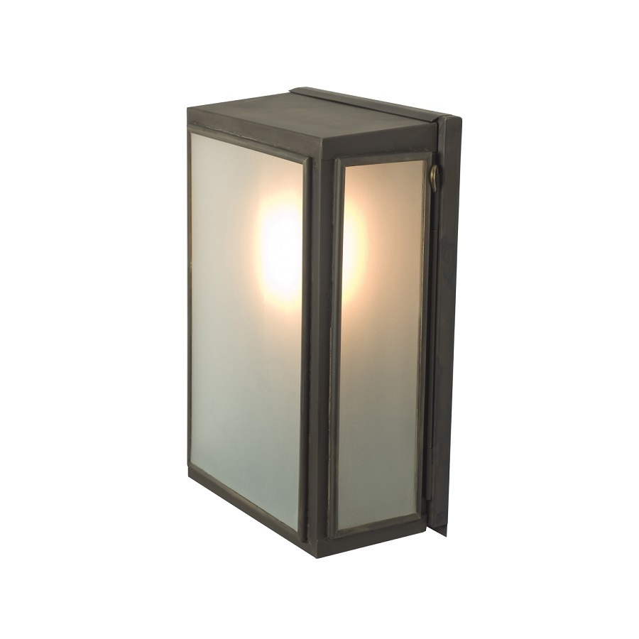 ORIGINAL BTC Box Wall Light, External Glass, Small, Weathered Brass - Frosted Glass