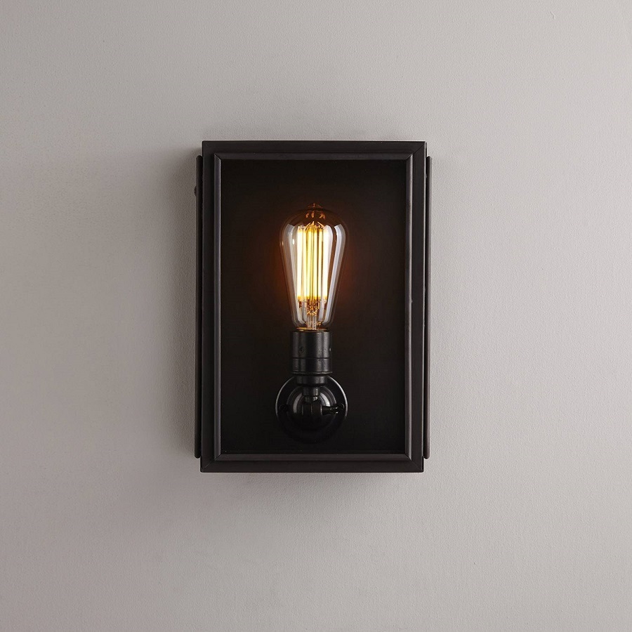 ORIGINAL BTC Box Wall Light, External Glass, Small, Weathered Brass
