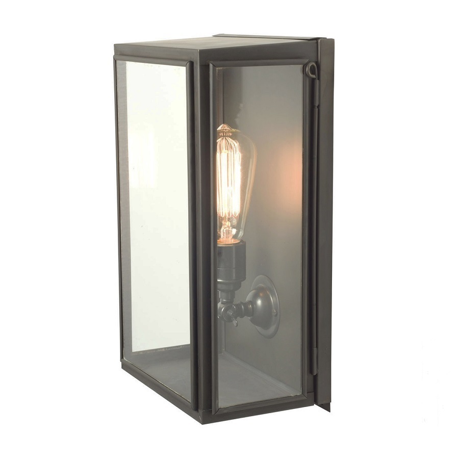 ORIGINAL BTC Box Wall Light, External Glass, Medium, Weathered Brass - Clear Glass