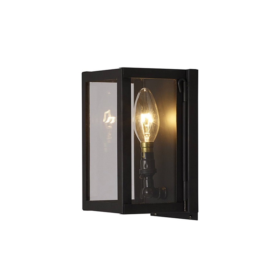ORIGINAL BTC Miniature Box Wall Light, Internal Glass - Weathered Brass, Clear Glass