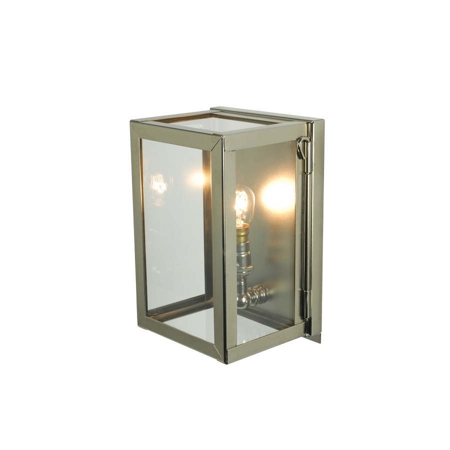 ORIGINAL BTC Miniature Box Wall Light, Internal Glass - Polished Nickel, Clear Glass