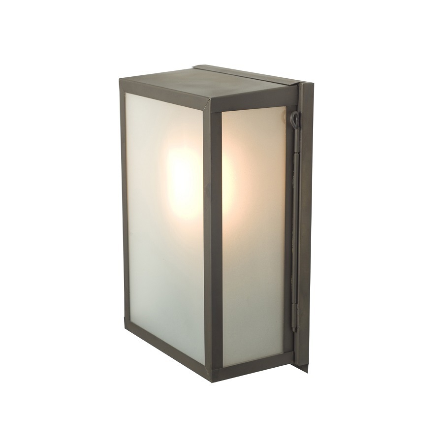 ORIGINAL BTC Box Wall Light, Internal Glass, Small - Weathered Brass, Frosted Glass
