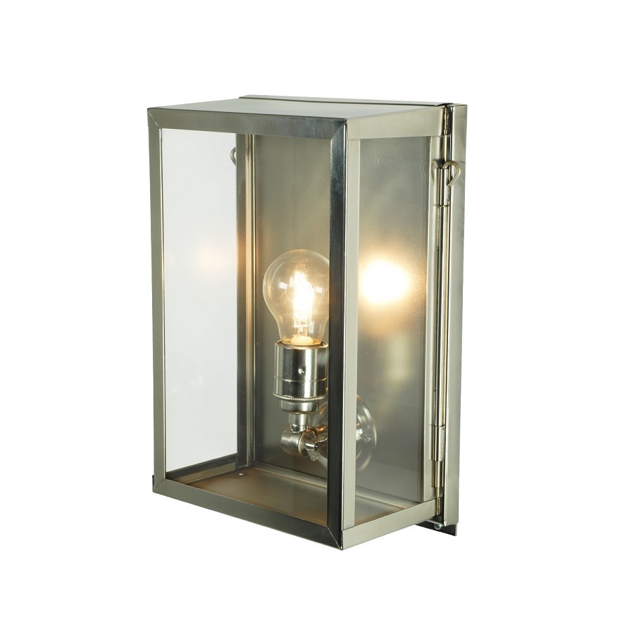 ORIGINAL BTC Box Wall Light, Internal Glass, Small - Satin Nickel, Clear Glass