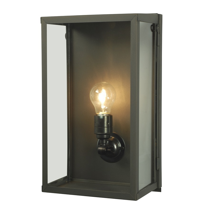 ORIGINAL BTC Box Wall Light, Internal Glass, Medium - Weathered Brass, Clear Glass