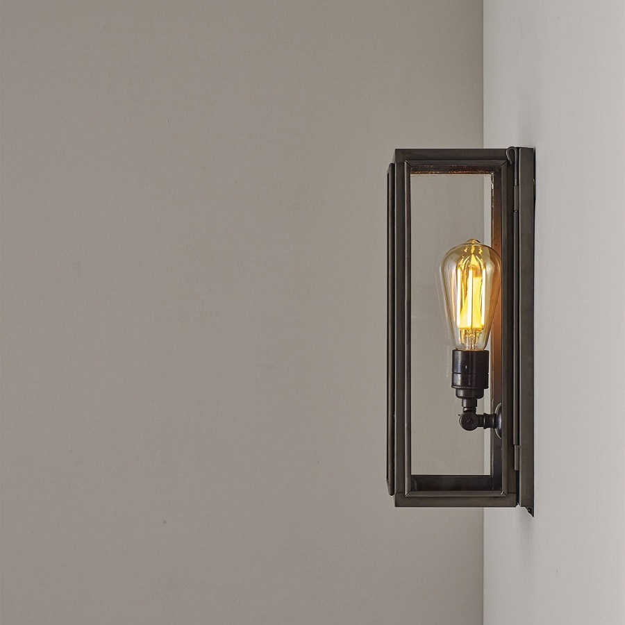 ORIGINAL BTC Narrow Box Wall Light, Ext Glass, Weathered Brass