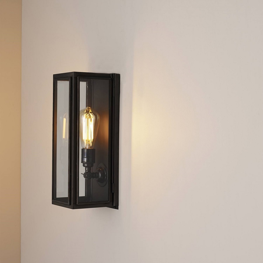 ORIGINAL BTC Narrow Box Wall Light, Ext Glass, Weathered Brass