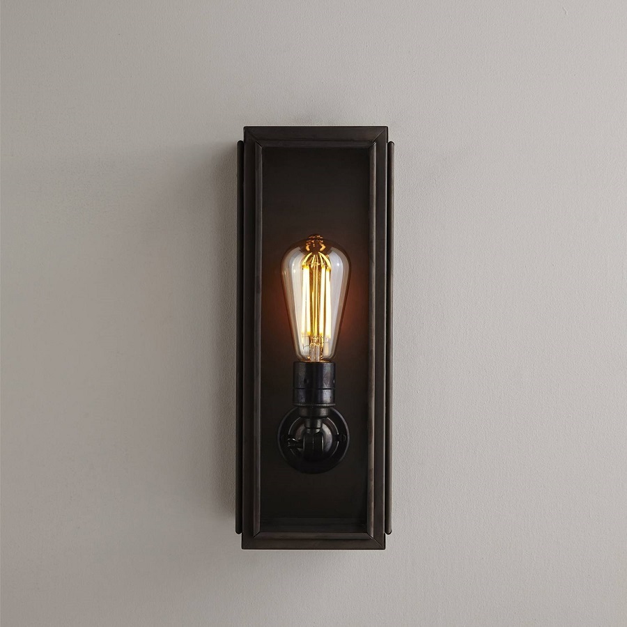 ORIGINAL BTC Narrow Box Wall Light, Ext Glass, Weathered Brass
