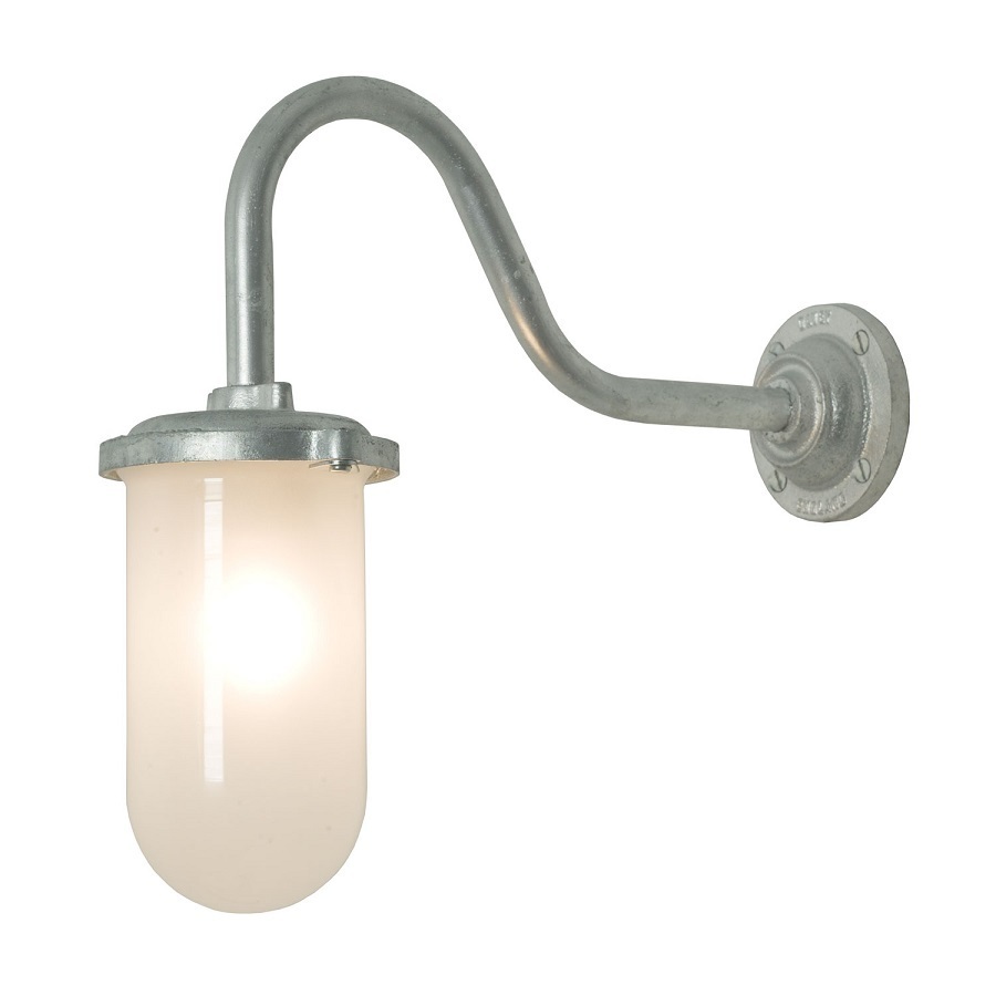 ORIGINAL BTC Bracket Light, 100W, Round, Swan Neck - Galvanised, Frosted Glass