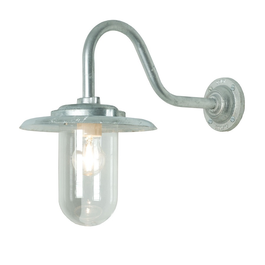 ORIGINAL BTC Exterior Bracket Light, 100W, Swan Neck - Galvanised, Clear Glass