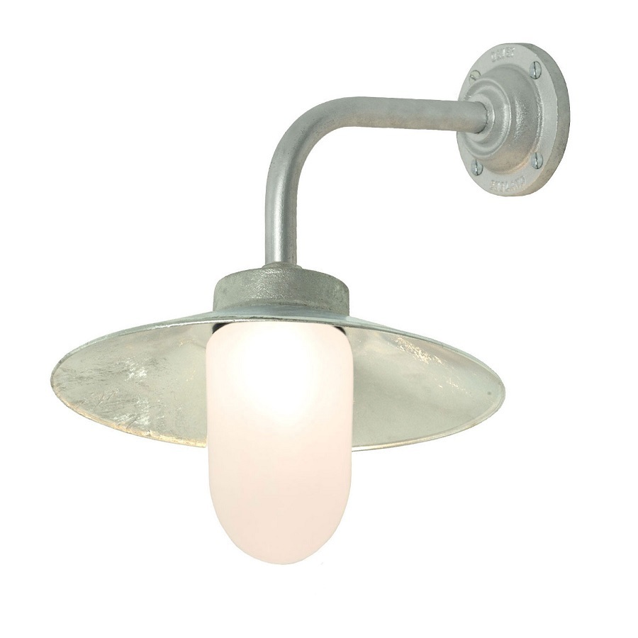 ORIGINAL BTC Exterior Bracket Light, Right Angle, Round - Galvanised, Frosted Glass