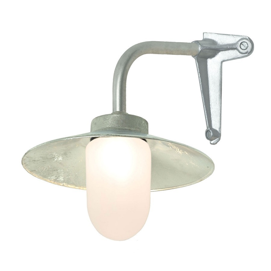 ORIGINAL BTC Exterior Bracket Light, Right Angle, Corner - Galvanised, Frosted Glass