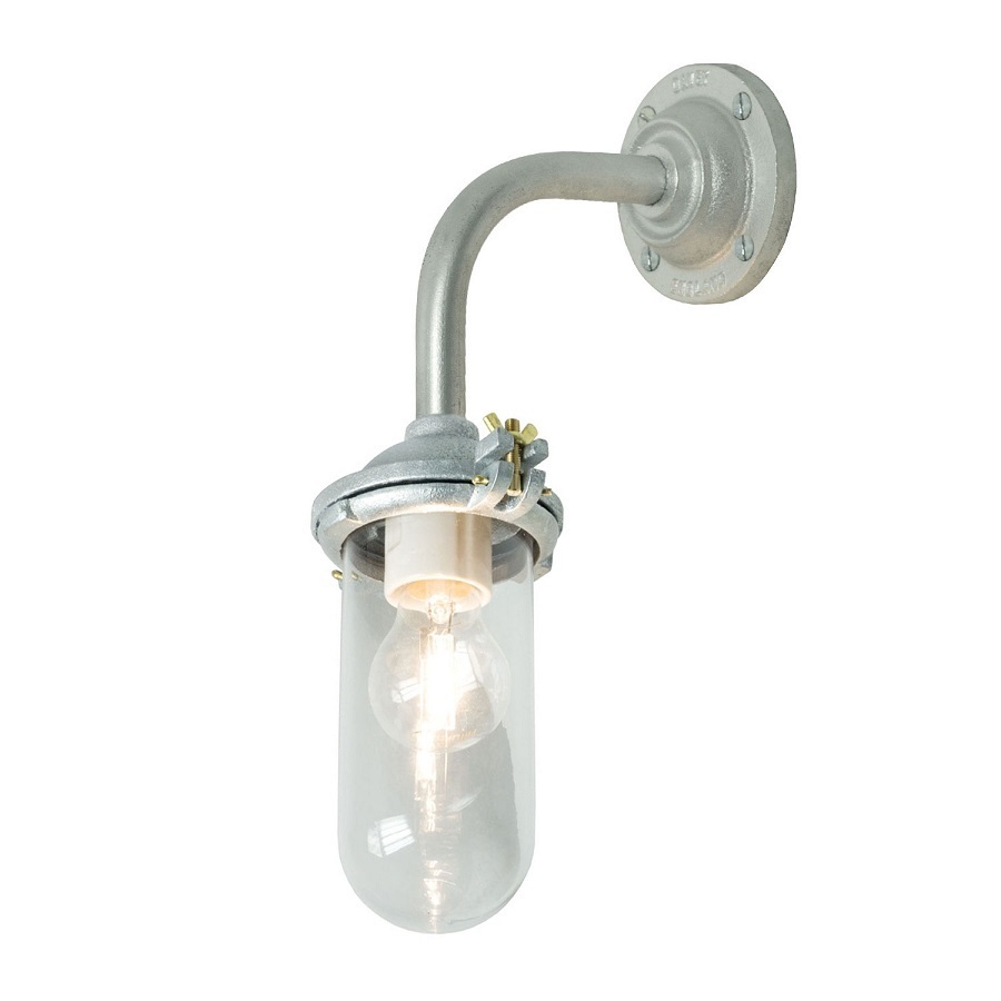 ORIGINAL BTC Exterior Bracket Light, No Ref, R/Angle, Round - Galvanised, Clear Glass