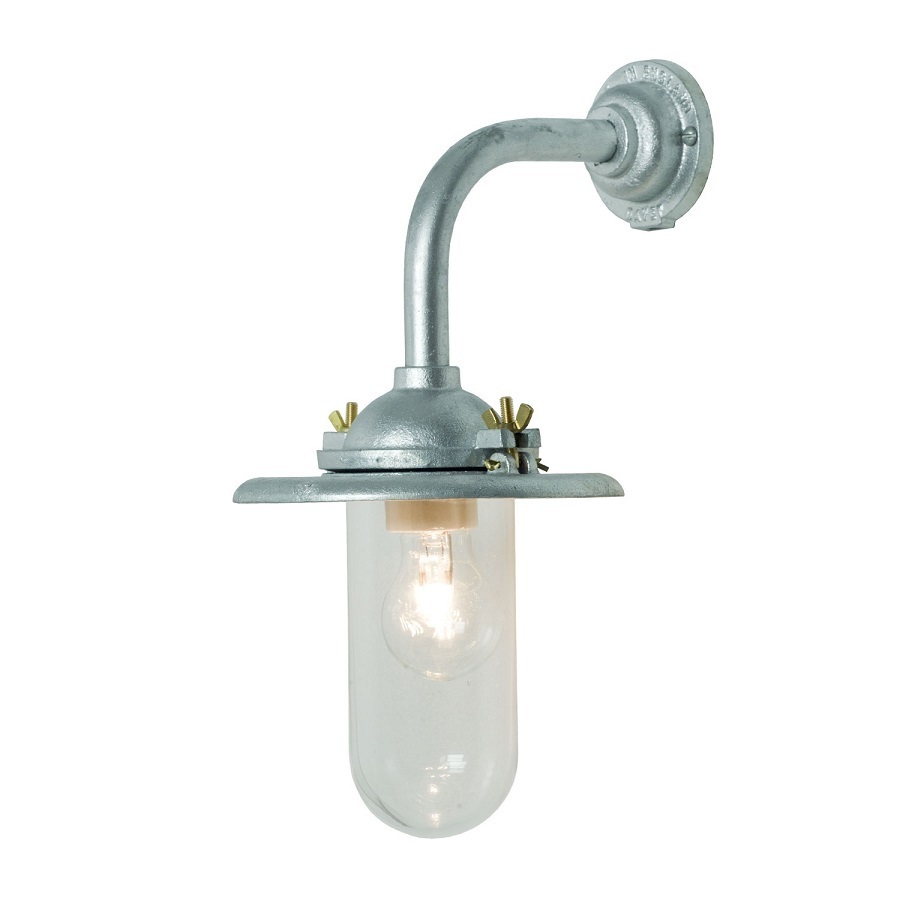 ORIGINAL BTC Exterior Bracket Light, Ref, Right Angle, Round - Galvanised, Clear Glass