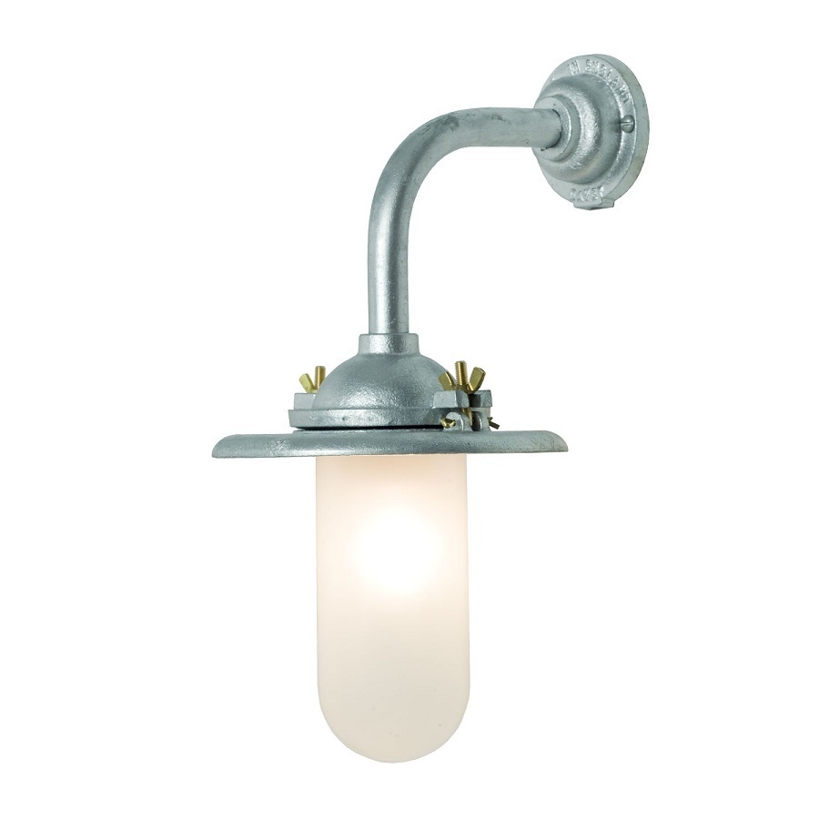 ORIGINAL BTC Exterior Bracket Light, Ref, Right Angle, Round - Galvanised, Frosted Glass