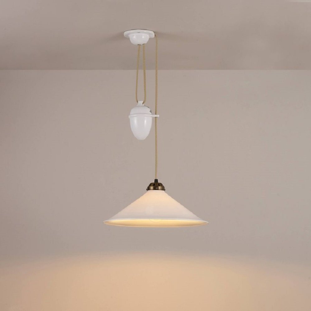 Original BTC Cobb Rise & Fall Large Pendant Light - Pendelleuchte - Naturfarben mit antikem Messing