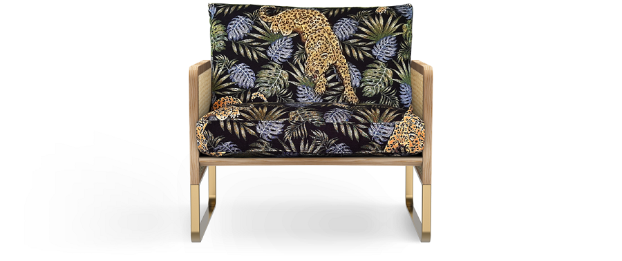Red Edition Cane Armchair -  Fabric Jungle leopard T38 (Cat.D) Natural Oak