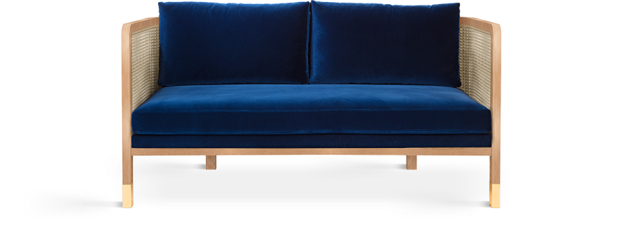 Red Edition Cane Sofa 160 -  Velvet Navy Blue T27 (cat.C) Natural Oak
