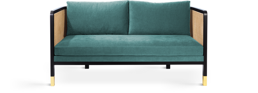 Red Edition Cane Sofa 160 -  Fabric Indian T15 (cat.B) Black Tinted Beech