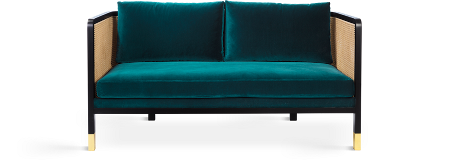 Red Edition Cane Sofa 160 -  Velvet Peacock Blue T24 (cat. C) Black Tinted Beech