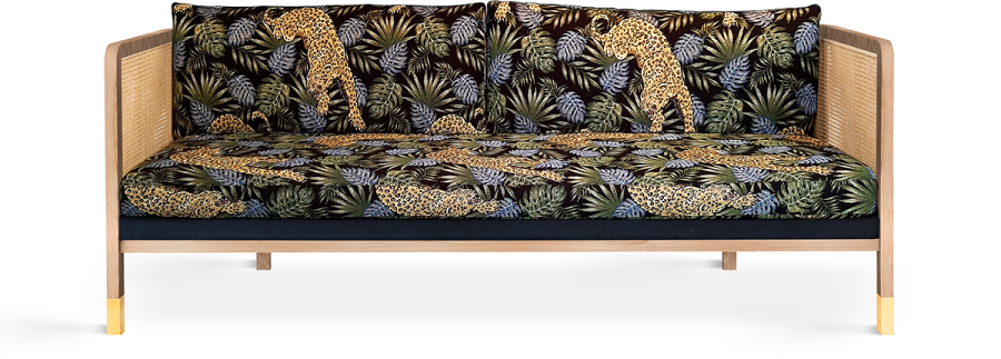 Red Edition Cane sofa 210 -  Fabric Jungle leopard T38 (Cat.D) Natural Oak
