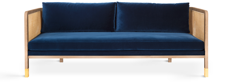 Red Edition Cane sofa 210 -  Velvet Navy Blue T27 (cat.C) Natural Oak