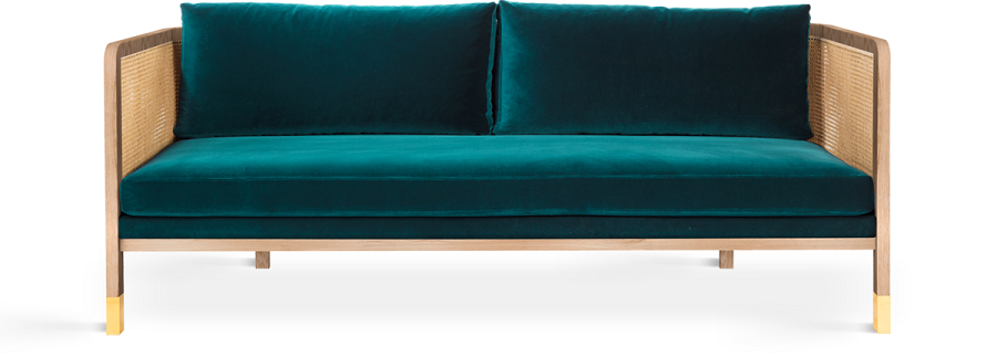 Red Edition Cane sofa 210 -  Velvet Peacock Blue T24 (cat. C) Natural Oak