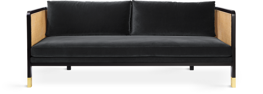 Red Edition Cane sofa 210 -  Velvet Chic Gray T25 (cat.C) Black Tinted Beech