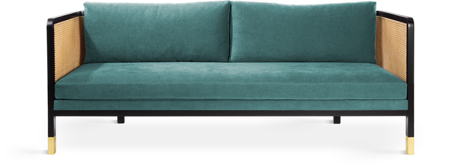 Red Edition Cane sofa 210 -  Fabric Indian T15 (cat.B) Black Tinted Beech