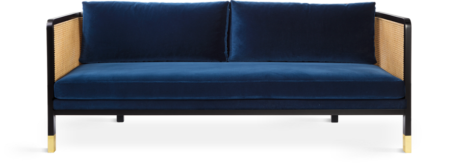Red Edition Cane sofa 210 -  Velvet Navy Blue T27 (cat.C) Black Tinted Beech