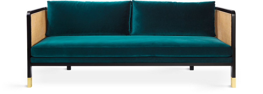 Red Edition Cane sofa 210 -  Velvet Peacock Blue T24 (cat. C) Black Tinted Beech