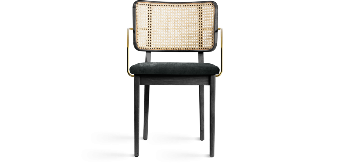 Red Edition Cane Chair - Velvet Chic Gray T25 (cat.C) - Armrests oak black