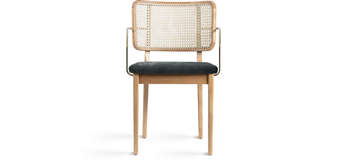 Red Edition Cane Chair - Velvet Chic Gray T25 (cat.C) - Armrests oak