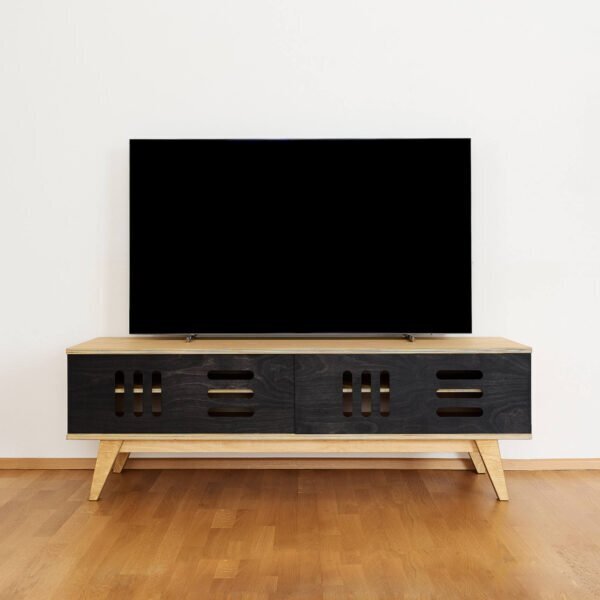 FERNSEHTISCH HUH- 2 SCHIEBETÜREN- Light Oak, Schwarz