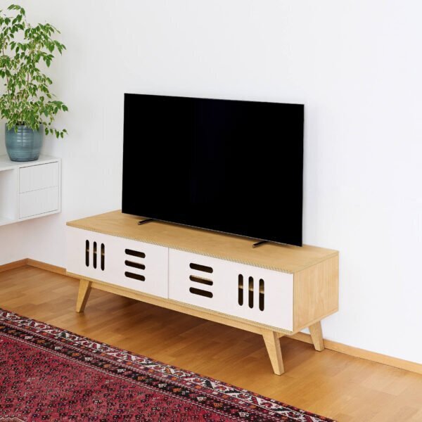 FERNSEHTISCH HUH- 2 SCHIEBETÜREN- Light Oak, Weiss Osmo