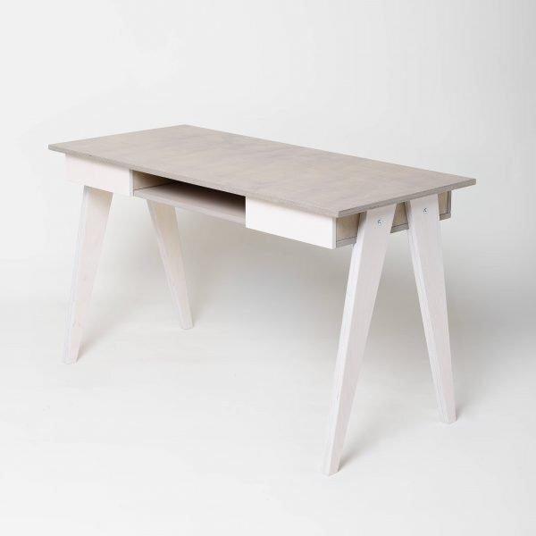 RADIS SCHREIBTISCH HUH- Pebble Grey, Schubladen Und Beine Weiss Osmo