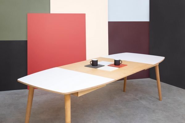 RADIS ESSTISCH NAM-NAM - AUSZIEHBAR- Weiss Hpl, Tischverlängerung Und Beine Light Oak