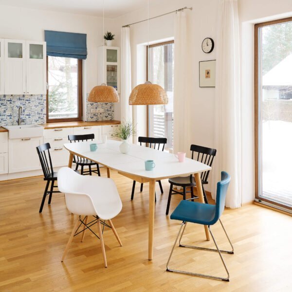 RADIS ESSTISCH NAM-NAM - AUSZIEHBAR- Weiss Hpl, Tischverlängerung Und Beine Light Oak